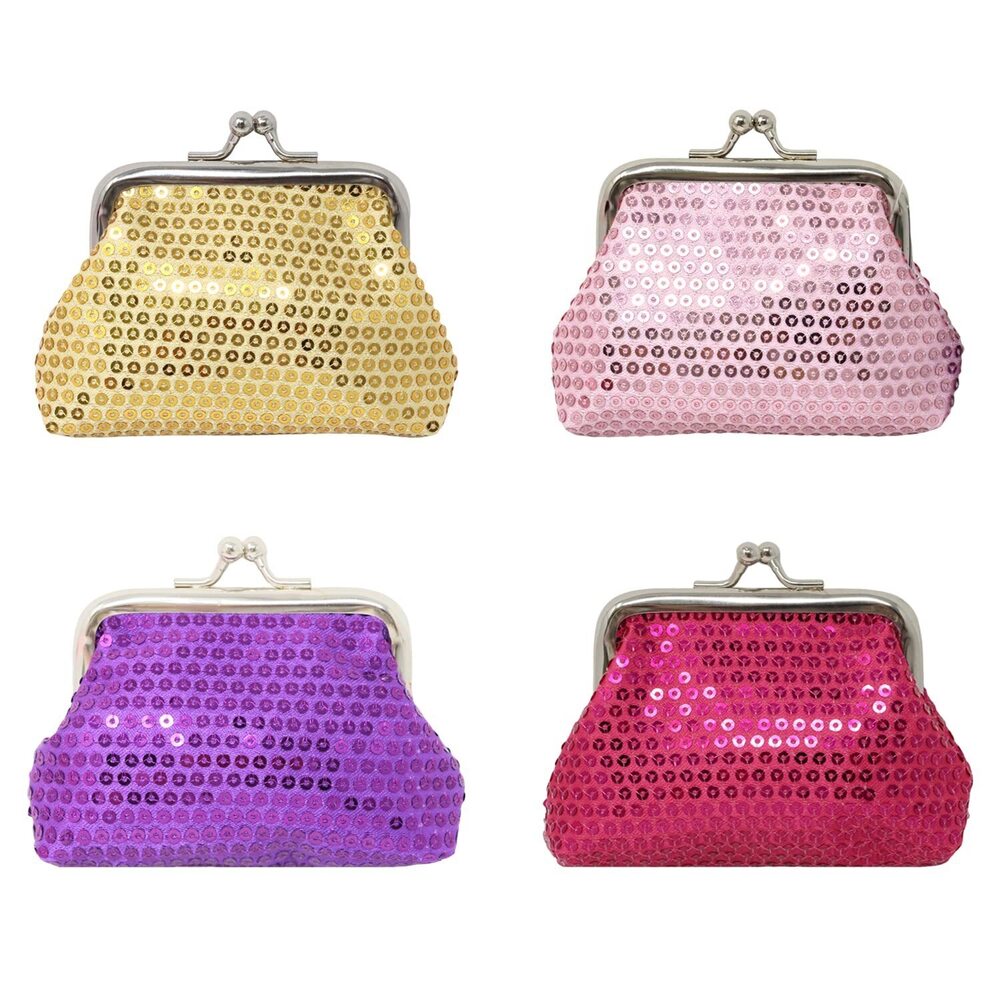 3046 4pcs Glitter Sequin Coin Purse Kiss Lock Change Purse Shiny Trinkets